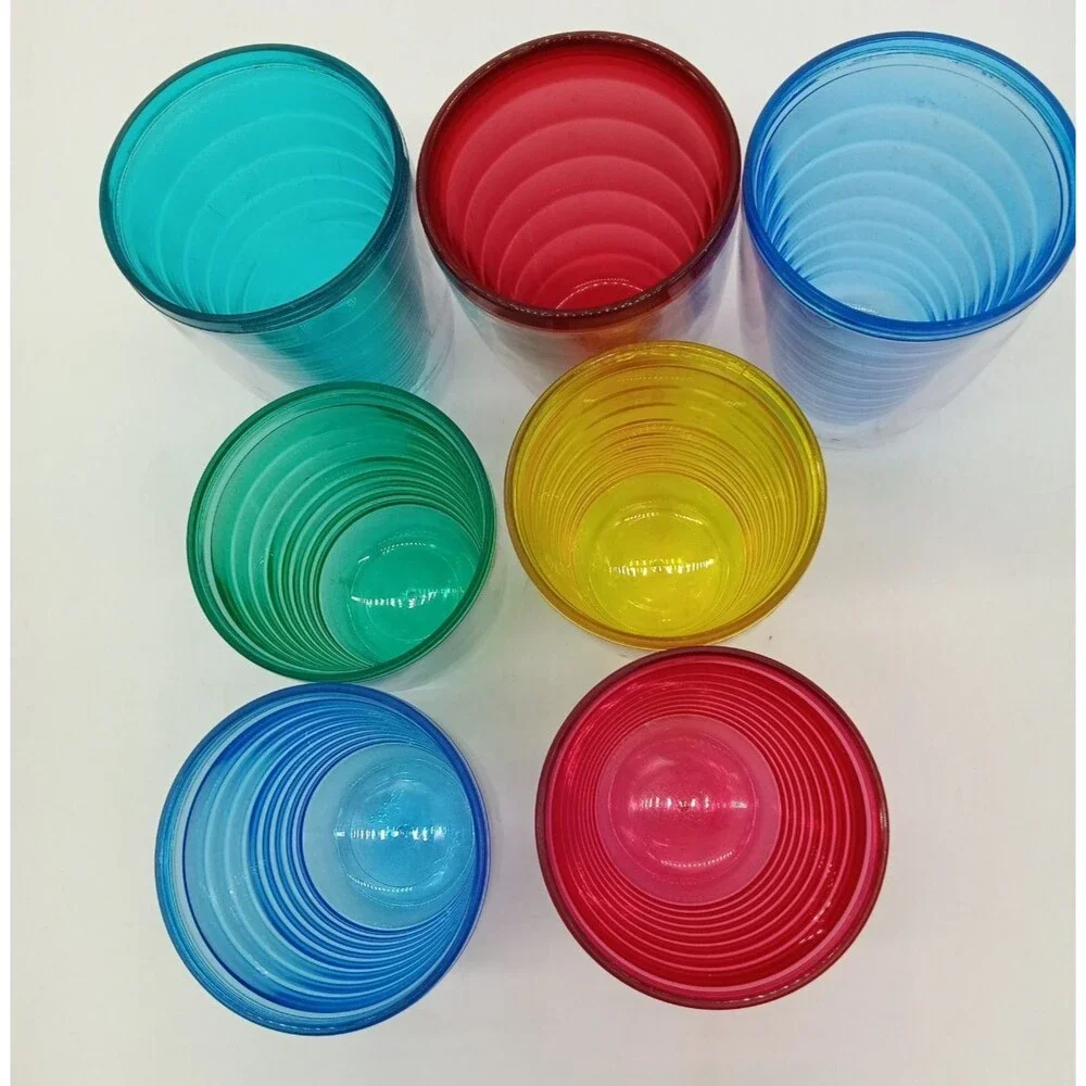Vintage Connoisserve 7 Multicolor Retro Plastic Double Insulted Tumblers